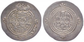 Khusru II. 591 - 628
Sassaniden - Münzen. Drachme, o. J.. 4,10g
Sellwood Typ II
f.stgl