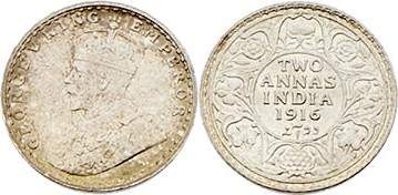 Georg V. 1910 - 1936
British Indien. 2 Annas, 1916. Kalkutta
1,45g
KM 515
stgl