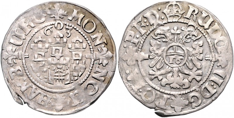 Stadt
Deutschland vor 1871, Hamburg. Doppelschilling, 1603. mit Titel Rudolph II...