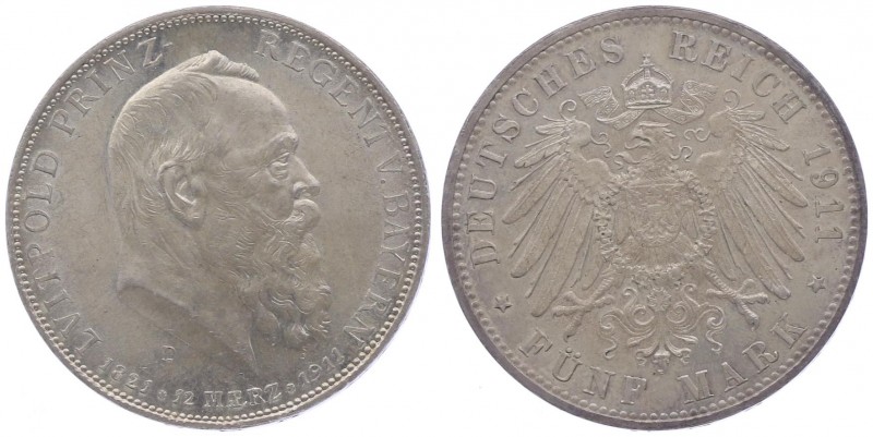 Luitpold 1886 - 1912
II. Deutsches Kaiserreich 1871 - 1918, Bayern. 5 Mark, 1911...