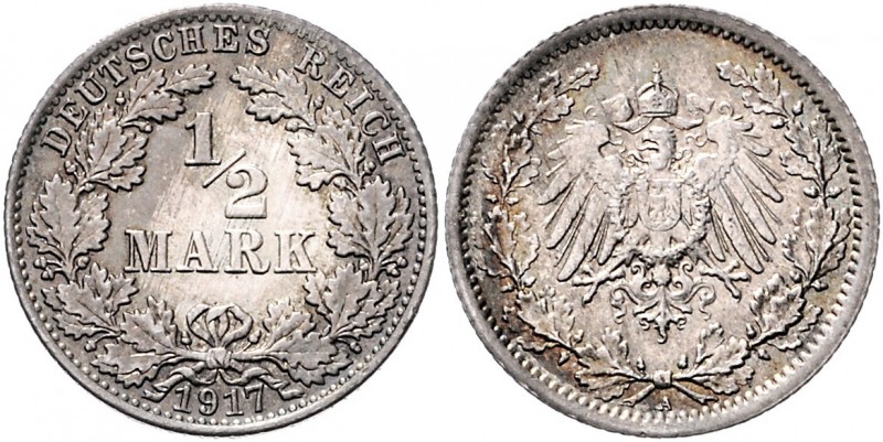 1/2 Mark, 1917 A
II. Deutsches Kaiserreich 1871 - 1918, Kursmünzen. Berlin. 2,69...