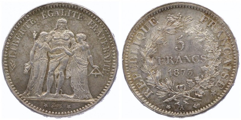 Dritte Republik 1871 - 1940
Frankreich. 5 Francs, 1873 A. Paris
25,08g
KM 820.1,...