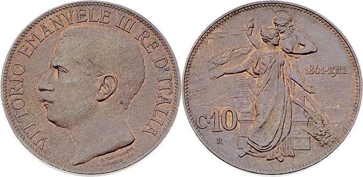 Viktor Emanuel III. 1900 - 1946
Italien, Königreich. 10 Centesimi, 1910. Rom
10,...