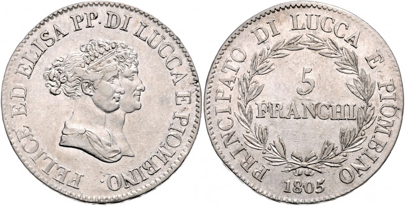 Felix und Elisa 1805 - 1814
Italien, Florenz. 5 Franchi, 1805. Luca
24,87g
KM.24...