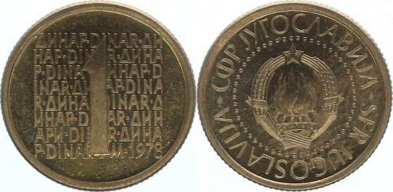 nach 1945
Jugoslawien. 1 Dinar, 1978. in Cu/Ni, Probeprägung mit einer Auflage v...