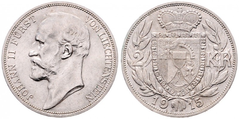 Johann II. 1858 - 1929
Liechtenstein. 2 Kronen, 1915. Wien
10,00g
KM 3, HMZ 2-13...