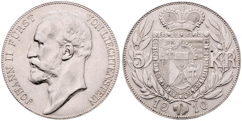 Johann II. 1858 - 1929
Liechtenstein. 5 Kronen, 1910. Wien
24,00g
KM 4, HMZ 2-13...