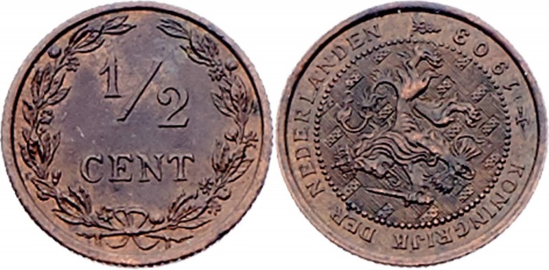 Wilhelmina I. 1890 - 1948
Niederlande. 1/2 Cent, 1903. Utrecht
1,2g
KM 109.1
vz/...