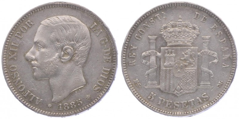 Alfonso XII. 1874 - 1885
Spanien. 5 Pesetas, 1885. 24,90g
KM 707
ss/vz