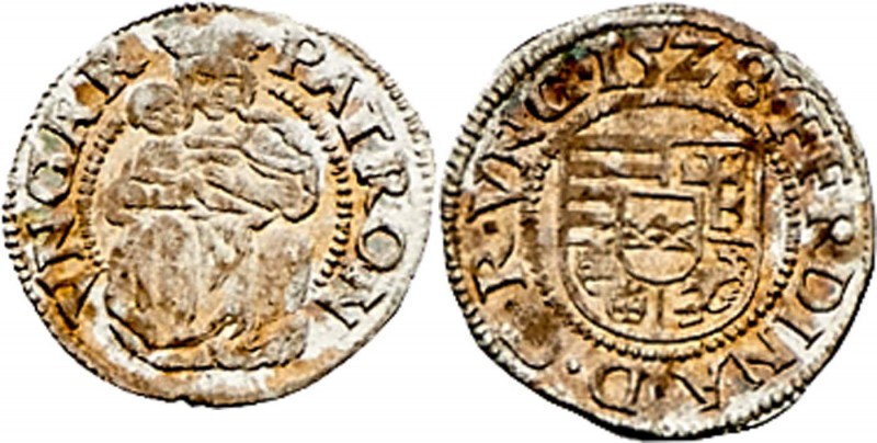 Ferdinand I. 1521 - 1564
Denar, 1528. ohne Mzz.
ungar. Mzst.
0,60g
Huszar 934
vz