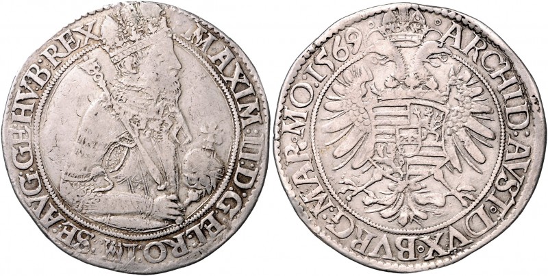 Maximilian II. 1564 - 1576
Guldentaler / 60 Kreuzer, 1569. Wien
24,06g
MzA. Seit...