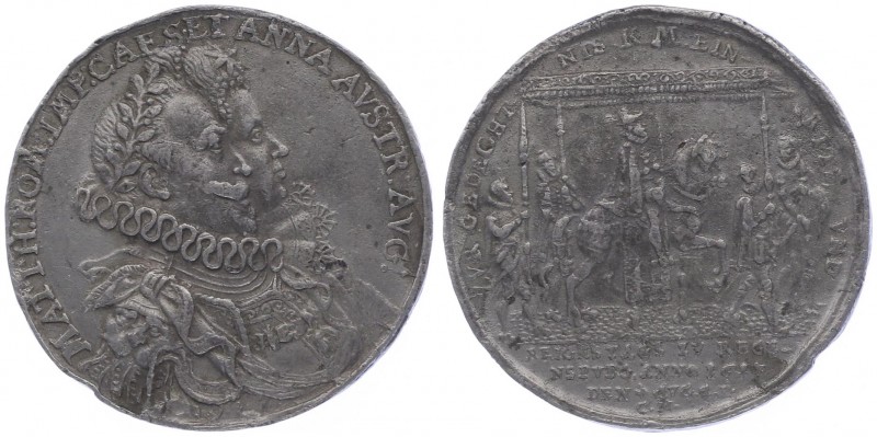 Matthias II. 1612 - 1619
Blei - Medaille, 1613. Einzug des Kaisers in Regensburg...