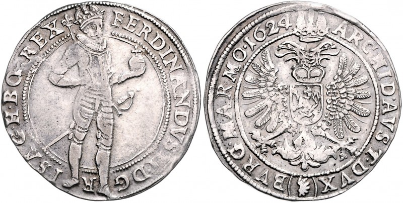 Ferdinand II. als Kaiser 1619 - 1637
1/2 Taler, 1624. Joachimsthal
14,44g
Her. 7...