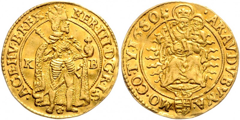 Ferdinand III. 1637 - 1657
Dukat, 1650 K-B. Kremnitz
3,47g
Her. 282
gewellt
ss/v...