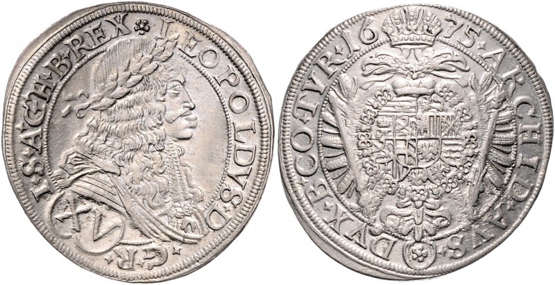 Leopold I. 1657 - 1705
XV Kreuzer, 1675. Wien
6,51g
Her. 926, WIE.75.1.4a.
stgl