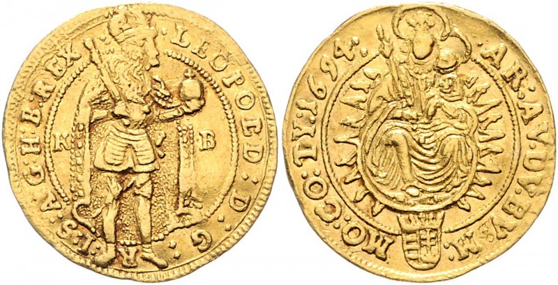 Leopold I. 1657 - 1705
Dukat, 1694 K-B. Kremnitz
3,48g
Her. 330
f.ss