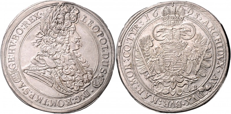 Leopold I. 1657 - 1705
Taler, 1695 K-B. Kremnitz
28,89g
Her. 739
vz/stgl