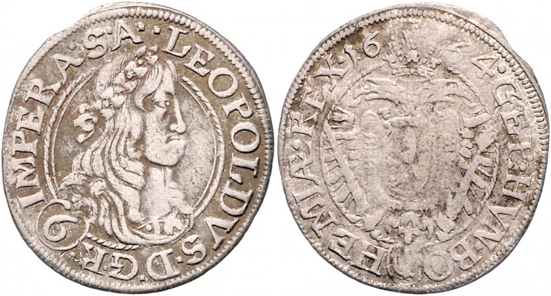 Leopold I. 1657 - 1705
6 Kreuzer, 1664. Prag
2,89g
Her. 1285
f.ss/ss