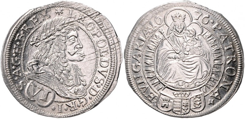 Leopold I. 1657 - 1705
VI Kreuzer, 1676 G-C. Pressburg
3,53g
Her. 1269
Schrötlin...