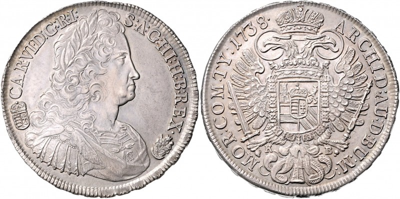 Carl VI. 1711 - 1740
Taler, 1738 K-B. Kremnitz
28,64g
Her. 453
vz/stgl