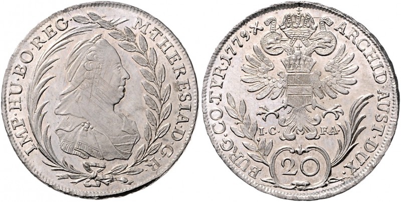 Maria Theresia 1740 - 1780
20 Kreuzer, 1779 IC-SK. Wien
6,72g
Fr. 197, Her. 861,...