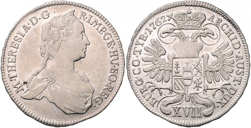 Maria Theresia 1740 - 1780
XVII Kreuzer, 1762. Wien
6,05g
Fr. 205, Her. 1025, Ey...