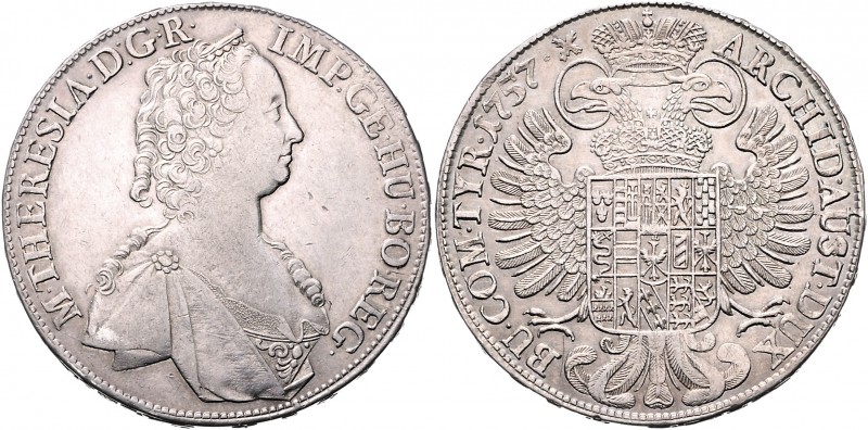 Maria Theresia 1740 - 1780
Taler, 1757. Hall
28,05g
Fr. 556, Her. 452, Eyp. 79/7...