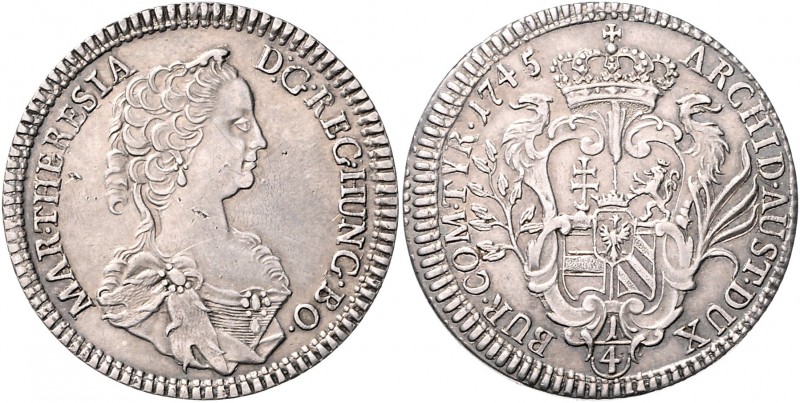 Maria Theresia 1740 - 1780
1/4 Taler, 1745. Hall
6,87g
Fr. 598a, Her. 747, Eyp. ...