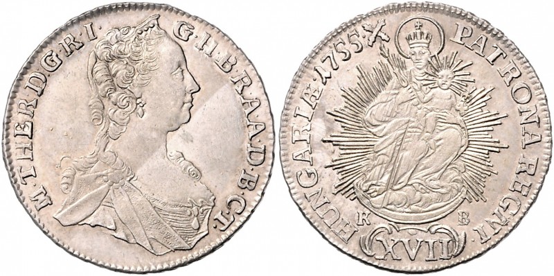 Maria Theresia 1740 - 1780
XVII Kreuzer, 1755 K-B. Kremnitz
6,11g
Fr. 1166, Her....