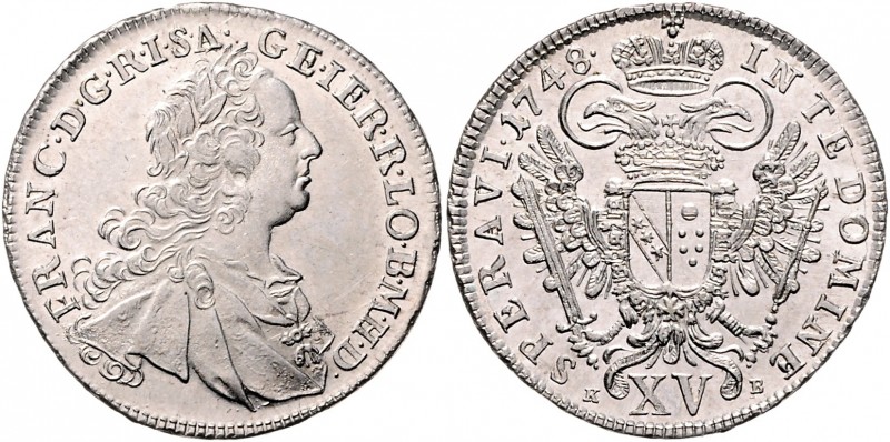 Franz I. Stephan von Lothringen 1745 - 1765
XV Kreuzer, 1748 K-B. Kremnitz
6,21g...