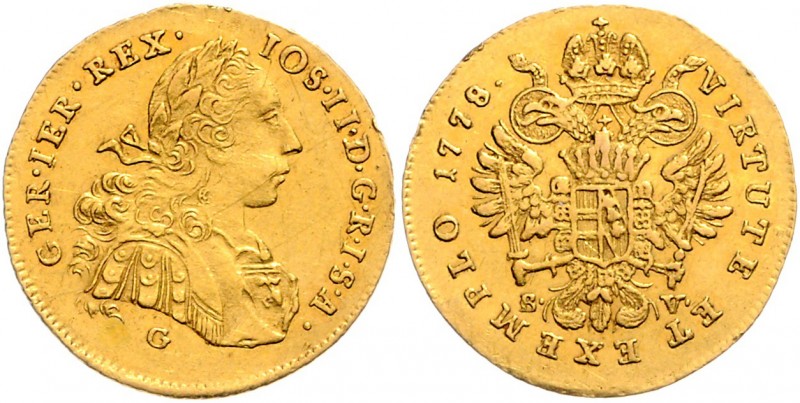 Joseph II. als Mitregent 1765 - 1780
Dukat, 1778 G. Nagybanya
3.50g
Her. 68
ss/s...