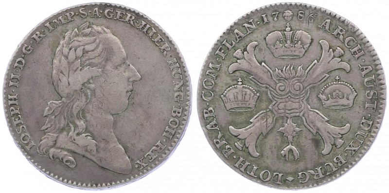 Joseph II. als Alleinregent 1780 - 1790
Kronentaler, 1786. Brüssel
29,30g
Her. 1...