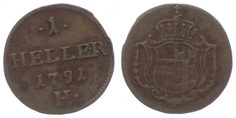 Leopold II. als Kaiser 1790 - 1792
Heller, 1791 H. Günzburg
1,00g
Her. 100
ss/vz...