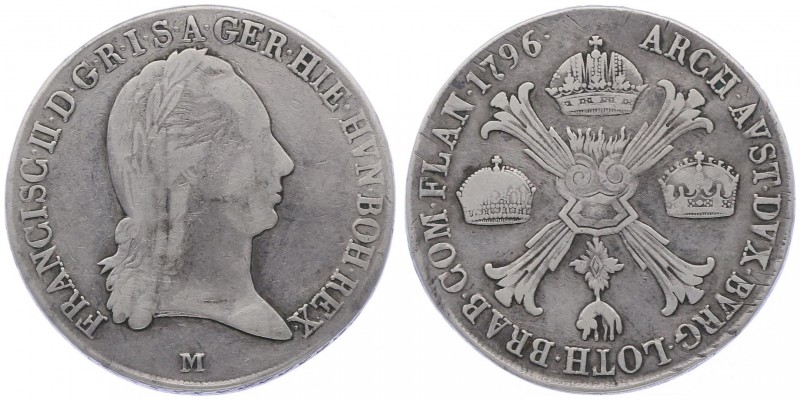 Franz II. 1792 - 1806
Kronentaler, 1796 M. Mailand
29,22g
Her. 491
f.ss