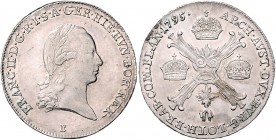 Franz II. 1792 - 1806
1/4 Kronentaler, 1795 B. Kremnitz
7,37g
Her. 524
f.vz/vz