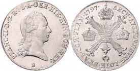 Franz II. 1792 - 1806
1/4 Kronentaler, 1797 B. Kremnitz
7,43g
Her. 526
f.stgl