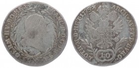 Franz II. 1792 - 1806
10 Kreuzer, 1795 E. Karlsburg
3,68g
Her. 841
s/ss