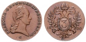 Franz II. 1792 - 1806
3 Kreuzer, 1800 C. Prag
8,49g
Her. 1044
f.vz/vz