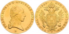 Franz I. 1806 - 1835
Dukat, 1809 B. Kremnitz
3,51g
Fr. 32
f.stgl/stgl