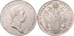 Franz I. 1806 - 1835
Taler, 1828 A. Wien
28,11g
Fr. 193
Rv. min. justiert
vz+/stgl