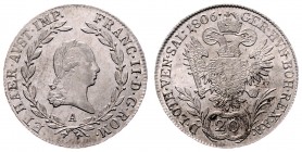 Franz I. 1806 - 1835
20 Kreuzer, 1806 A. mit Titel Salzburg
Wien
6,28g
Fr. 270
stgl