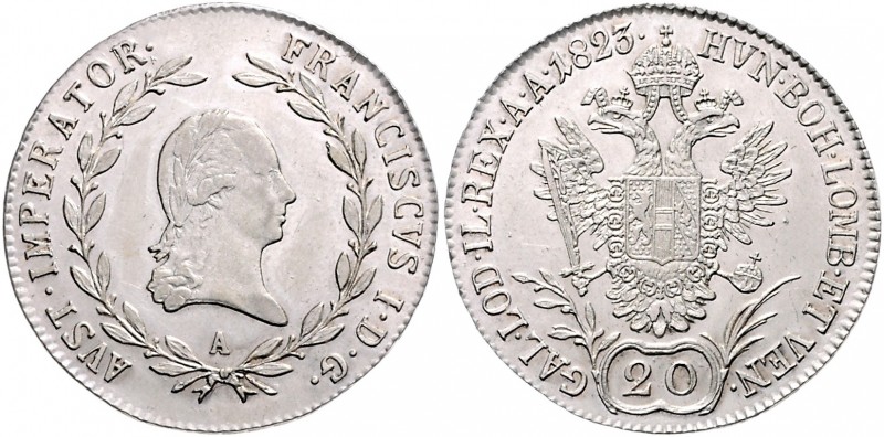 Franz I. 1806 - 1835
20 Kreuzer, 1823 A. Wien
6,66g
Fr. 342
stgl