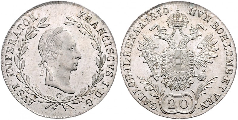 Franz I. 1806 - 1835
20 Kreuzer, 1830 C. Prag
6,69g
Fr. 372
stgl