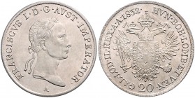 Franz I. 1806 - 1835
20 Kreuzer, 1832 A. Wien
6,68g
Fr. 379
stgl