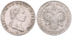 Franz I. 1806 - 1835
20 Kreuzer, 1832 A. Wien
6,70g
Fr. 379
ss/f.vz