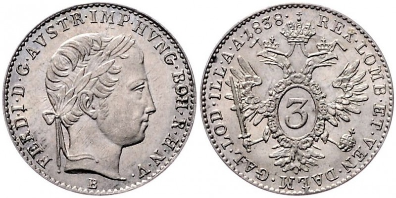 Ferdinand I. 1835 - 1848
3 Kreuzer, 1838 B. Kremnitz
1,71g
Fr. 894
stgl