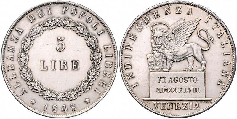 Ferdinand I. 1835 - 1848
5 Lire, 1848. Venedig
25,00g
Fr. 1082
vz