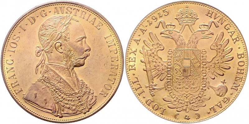 Franz Joseph I. 1848 - 1916
4 Dukaten, 1915. Abschlag in Kupfer vergoldet
Wien
1...