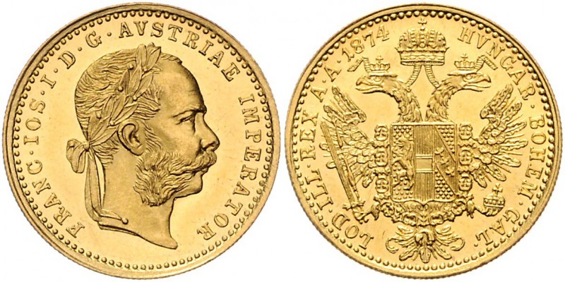 Franz Joseph I. 1848 - 1916
Dukat, 1874. Wien
3,49g
Fr. 1233
f.stgl/stgl