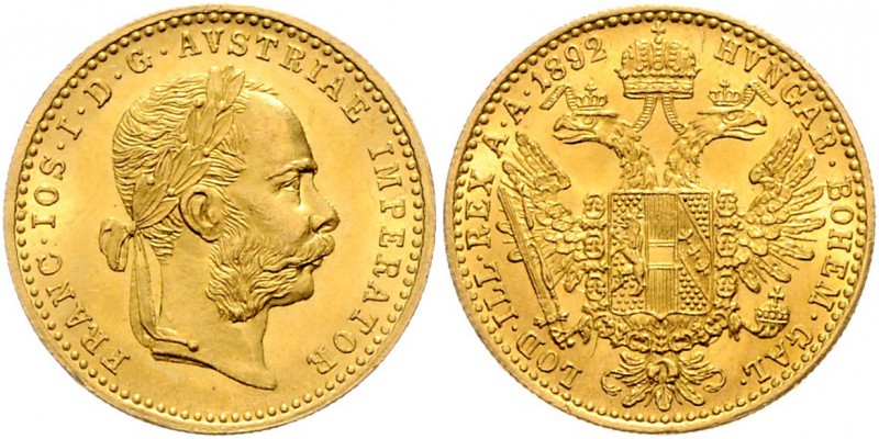 Franz Joseph I. 1848 - 1916
Dukat, 1892. Wien
3,48g
Fr. 1251
stgl